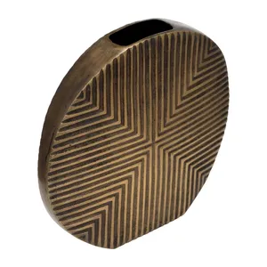 Vase en céramique moderne de 13 pouces, rond, sculpté à la main, design géométrique, décoration intérieure pour fleurs ou plantes vertes - Product Image 4