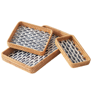 Plateau de service en bois fait main avec incrustation de nacre blanche, décoration de luxe pour la maison, hôtel et restaurant. - Product Image 5
