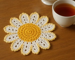 Delicate Crochet Daisy Coaster Handmade White Yellow Petals Cotton Yarn Heat Resistant <b>Table</b> Mat Boho Farmhouse <b>Kitchen</b> Decor - Product Image 1