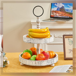 Grand plateau en bois réglable à 2 niveaux Plateaux décoratifs de ferme Présentoir à cupcakes et fruits à 2 niveaux Support à café - Product Image 2