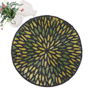 High Quality Handmade Embroidered Cloth Table <b>Chair</b> <b>Pads</b> Unique Leaf Design Glass Beads Luxury Style Available Wholesale Price - Product Image 4