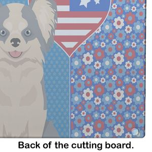 Planche de cuisine américaine de grande taille à poil long bleu blanc Chihuahua assiettes décoratives en verre trempé - Product Image 5