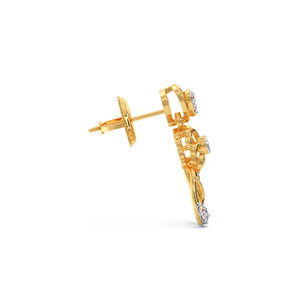 ต่างหูเพชรทรงหยดน้ำลายดอกไม้สีทอง - Product Image 3