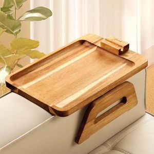 Table d'appoint minimaliste en bois pour canapé, organiseur de boissons, de collations et de télécommandes, design d'intérieur contemporain - Product Image 6