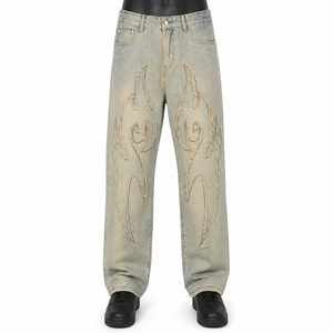 Pantalones Vaqueros de Pierna Ancha para Hombre, Ecológicos, Transpirables, Lavados a la Piedra, de Cintura Media, Rotos, Casuales, de Algodón Pesado, para Otoño - Product Image 1