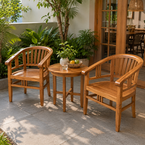 Ensemble de chaises de patio en teck massif, table ronde, mobilier de jardin, fauteuil en bois naturel, ensemble de salle à manger - Product Image 4