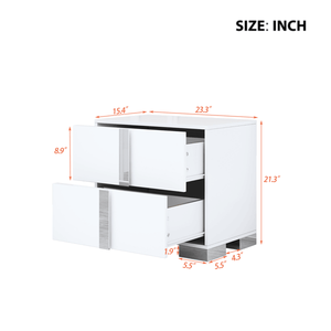 Comodino elegante a specchio bianco con 2 cassetti comodino con manico in metallo per camera da letto o soggiorno - Product Image 2