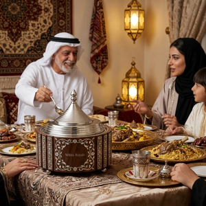 Olla de madera para Ramadan con incrustaciones de nácar, calentador de alimentos aislado de acero inoxidable de primera calidad para Majlis y catering - Product Image 5