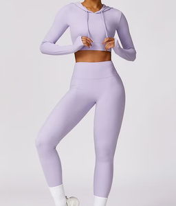 Custom Women Solid Hip Lifting <b>Workout</b> Pants Lightweight Hooded <b>Long</b> <b>Sleeve</b> Seamless Gym Crop <b>Tops</b> Set High Elastic OEM Service - Product Image 4