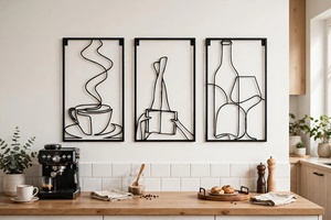 Juego de 3 Adhesivos Decorativos de Pared con Diseño de Líneas Metálicas Negras, Taza de Café, Libro, Botella de Vino, Minimalista, Moderno, para Decoración del Hogar - Product Image 2