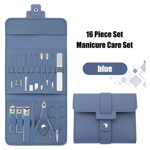Premium Blue Leather Manicure <b>Kit</b> With Stainless Steel Tools Portable <b>Nail</b> Care Set For Adults Classic Style with High Quality - Product Image 2