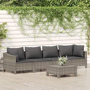 Ensemble de salon de patio en poly rotin gris de 5 pièces avec coussins ensembles de jardin - Product Image 1