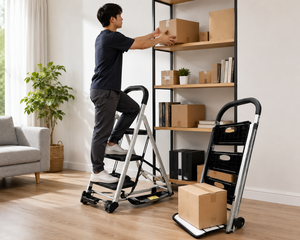 Modern Aluminum Alloy 3-Step Folding <b>Ladder</b> with Wheels Portable Step Stool for Home & Warehouse Use - Product Image 2