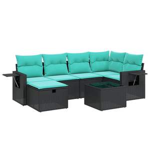 Juego de sofás de patio de ratán sintético negro de 7 piezas con cojines, elegantes muebles de exterior - Product Image 2