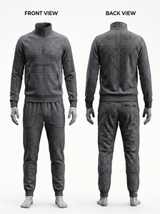Ensemble de survêtement athlétique personnalisé pour homme avec col zippé, pull et pantalon de jogging, design découpé au laser au dos, vêtements de sport gris - Product Image 1