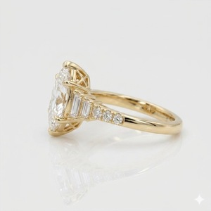 แหวนหมั้นเพชรทรงมาร์คีส์ 1.50 กะรัต ทอง 14K สไตล์วินเทจ อาร์ตเดโค ชุดเครื่องประดับเจ้าสาว เพชรแล็บทรงบาแกตต์ แหวนแต่งงาน/แหวนสัญญา - Product Image 6