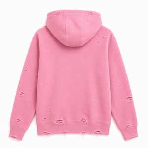Vente en gros de sweats à capuche zippés de haute qualité, épais, effet usé, pour hommes et femmes, couleur rose délavée à l'acide, fermeture éclair intégrale, style streetwear - Product Image 6