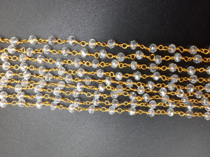 Cadena de Cuentas de Cristal Transparente Estilo Rosario, Cuarzo de Vidrio Facetado de 2mm, Cadena Enrollada con Alambre Dorado para Fabricación de Joyería al por Mayor - Product Image 2