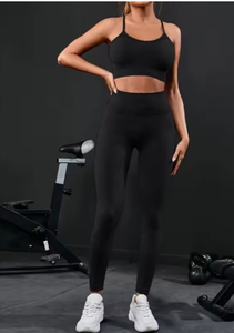 Women Solid Color Seamless Yoga Sports Bra Set Medium <b>Support</b> Long Sleeve <b>Crop</b> <b>Top</b> With High Waist Leggings For Fitness Yoga - Product Image 3