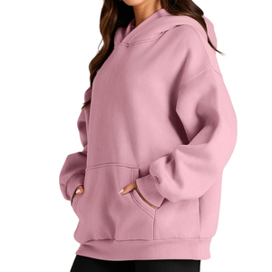 Hoodie en molleton pour femme à prix abordable, 100 % coton, style streetwear décontracté, épaules tombantes, respirant, écologique, tricoté - Product Image 3