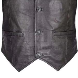 Chaleco Personalizado de Cuero Genuino para Hombre, Estilo Motociclista, Cuello en V, Lavado, Casual, Impermeable, OEM, ODM, Venta al Por Mayor - Product Image 4
