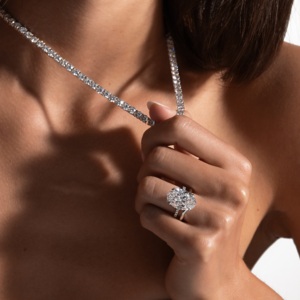 Luxury Oval Cut Solitaire <b>Diamond</b> <b>Ring</b> with Pave Band in Silver Finish for Women Engagement Wedding Proposal Jewelry - Product Image 1