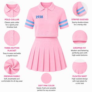 Ensemble deux pièces pour femmes Cosh International Sisterhood Sorority, style preppy rose, haut court à manches courtes avec jupe plissée - Product Image 5
