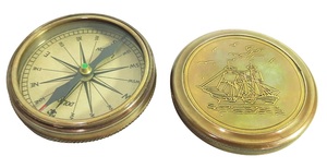 <b>Antique</b> <b>Brass</b> Polished Metal Pin Nautical Pocket Compass for Marine Hiking Camping Decor by Tajdaar Handicrafts - Product Image 3