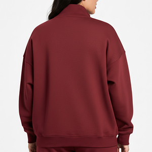 Women Oversized Zip-Up Sweatshirt Solid Color <b>Drop</b>-Shoulder Stand Collar Cotton Knitted Breathable Autumn Wear and low prices - Product Image 2