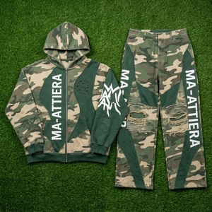 Conjunto de Sudadera con Capucha y Pantalones de Chándal para Hombre, Camuflaje Verde Beige, con Detalles de Paneles, Ajuste Holgado, Estilo Urbano, Personalizado, OEM, ODM, Venta al por Mayor - Product Image 5