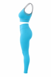 Premium Print 2 Piece Yoga Set <b>Blue</b> High Waist Leggings <b>Crop</b> <b>Top</b> Spandex Polyester Breathable Racerback Scoop Neck - Product Image 2