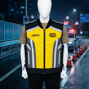 Gilet de sécurité haute visibilité personnalisé, imperméable, jaune, bleu néon, avec fermeture éclair sur le devant, option de logo personnalisé pour les vêtements de travail - Product Image 3
