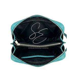 Bolsa de Cosméticos de Cuero Turquesa con Diseño Repujado, Estuche de Maquillaje de Piel con Pelo, Organizador de Viaje Estilo Vaquero Occidental, Neceser - Product Image 5