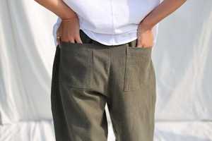 Women's Olive Green Wide Leg Pants Mid Waist Loose Fit Full Length Solid Color Cotton Casual Summer Style Elastic Waist - Product Image 3