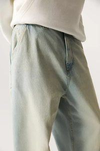 Jeans de Mezclilla para Hombre, Corte Recto, Cintura Alta, Lavado Claro, Ajuste Holgado, Estilo Casual, Tela Ligera de Algodón para Primavera, Color Azul Claro - Product Image 6