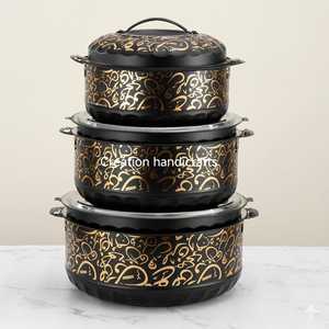 Luxury Insulated Casserole <b>Set</b> of 3 Hot Food Serving Pots Printed Kitchen <b>Cookware</b> Home Dining Use - Product Image 1