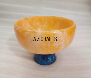 Handmade White Yellow Resin Decorative Bowl Ocean Wave Design for Fruit Salad Serving handcrafted and <b>keepsake</b> presentation - Product Image 2