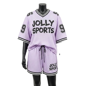 Ensemble short en jersey mesh premium pour femme, tissu sport en polyester durable, coupe décontractée, impression de logo personnalisée, ensembles pour femme 100% coton - Product Image 1