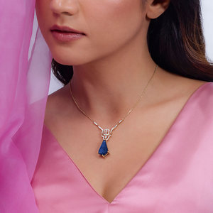 Collar con Colgante de Piedra Azul y Diamantes Estilo Art Deco - Product Image 3