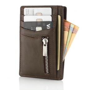 Wholesale High Quality Bank Card Holder Brown Genuine Leather <b>RFID</b> Blocking Card Holder Smallest <b>Men</b> Card <b>Wallet</b> - Product Image 2