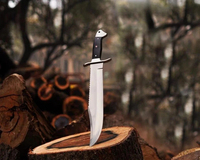 Outdoor Bowie-mes van superieure kwaliteit, handgesmeed Damascus staal, Rambo Bowie-mes, messing beschermkap, houten & hoornen handvat, leren schede