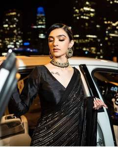 Premium Georgette Sequence <b>Saree</b> Wholesale <b>Red</b> Black Colors Heavy All Over Embroidery With Unstitched Banglori Satin Blouse - Product Image 2