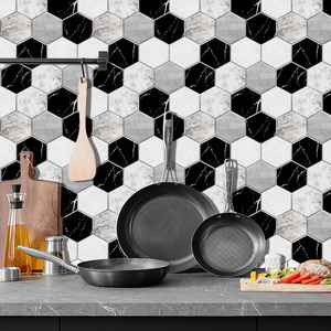 Adesivo da parete esagonale in marmo bianco nero a mosaico in PVC adesivo adesivo adesivo Anti-schizzi impermeabile a prova di olio mattonelle da parete - Product Image 2