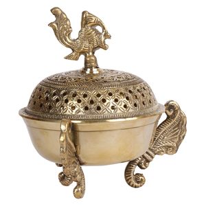 Quemador de incienso de latón con soporte para incienso de pavo real, color dorado, aromaterapia tradicional, decoración para el hogar y el templo - Product Image 3