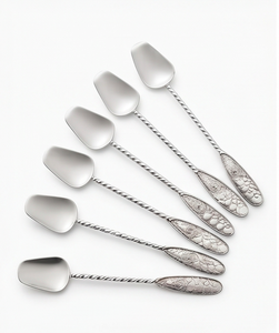 Cucharas de té plateadas con mango retorcido, diseño clásico, utensilios de servir duraderos con mango largo para ocasiones de boda - Product Image 1