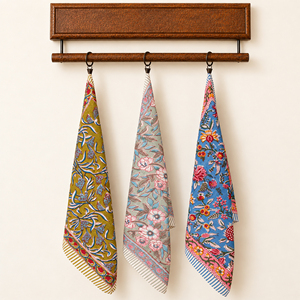 Craftjaipur Luxury Handmade Floral Cotton <b>Square</b> <b>Scarf</b> Multifunctional Ethnic Pattern Block Printed Handkerchief Bandanas - Product Image 1