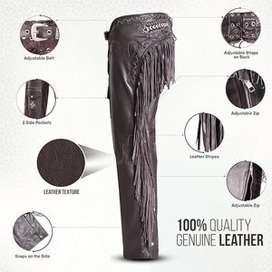 กางเกงหนังสำหรับผู้ชายและผู้หญิง – กางเกงหนังวัวแท้คุณภาพพรีเมียมสไตล์คาวบอยตะวันตกสำหรับขี่มอเตอร์ไซค์ ทำด้วยมือ - Product Image 3