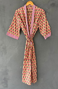 Women’s Cotton Floral <b>Kimono</b> Bathrobe, V-Neck <b>Long</b> Sleeve Loose Fit <b>Long</b> <b>Robe</b>, Lightweight Soft Breathable Fabric - Product Image 4