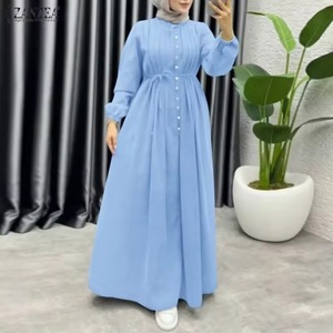 Abaya islamique pour femme musulmane, style hijab, unie, ample, décontractée, en mousseline 100% coton, longue, modeste, col rond, manches longues, à enfiler - Product Image 2
