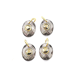 Abalorios de Cuarzo Ahumado Ovalados de 10x8mm con Doble Piedra, Anillo de Salto de Plata Esterlina Bañada en Oro, Abalorio de Cuarzo Ahumado, Abalorios Curativos - Product Image 1